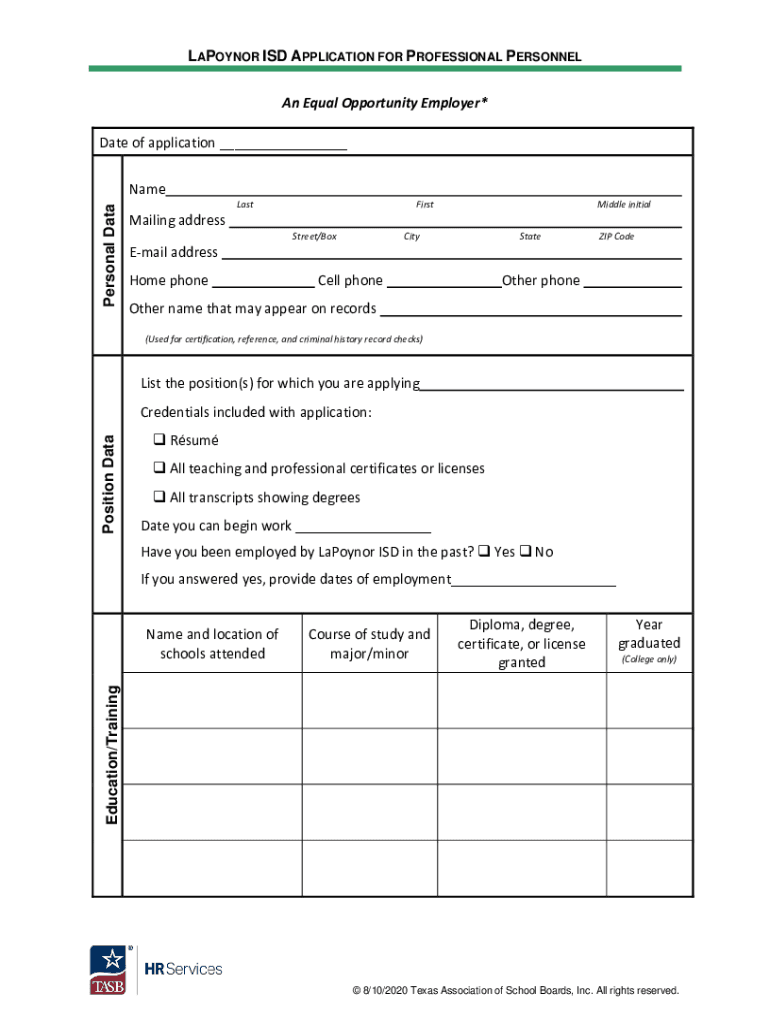 Fillable Online RosebudLott ISD Application Fax Email Print pdfFiller