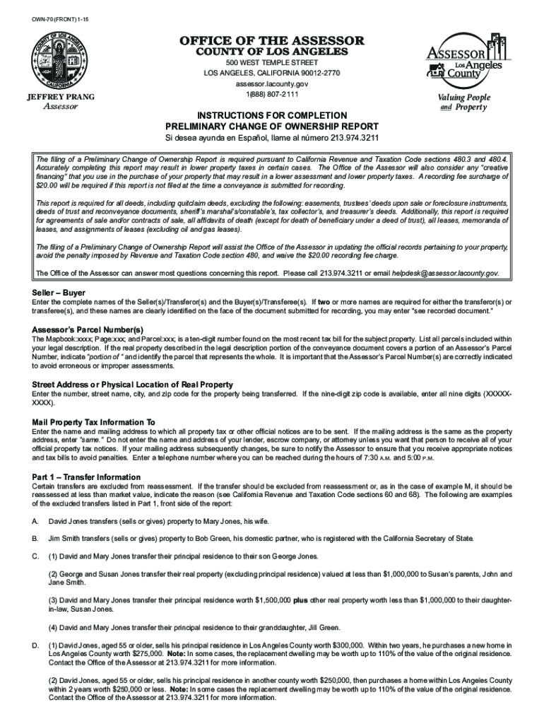 Fillable online change in mailing address los angeles county assessor