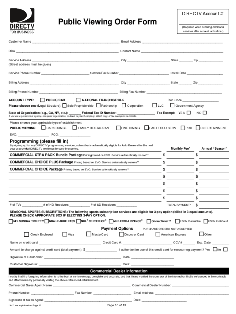 Fillable Online Get the free directv lodging and institutions rate card