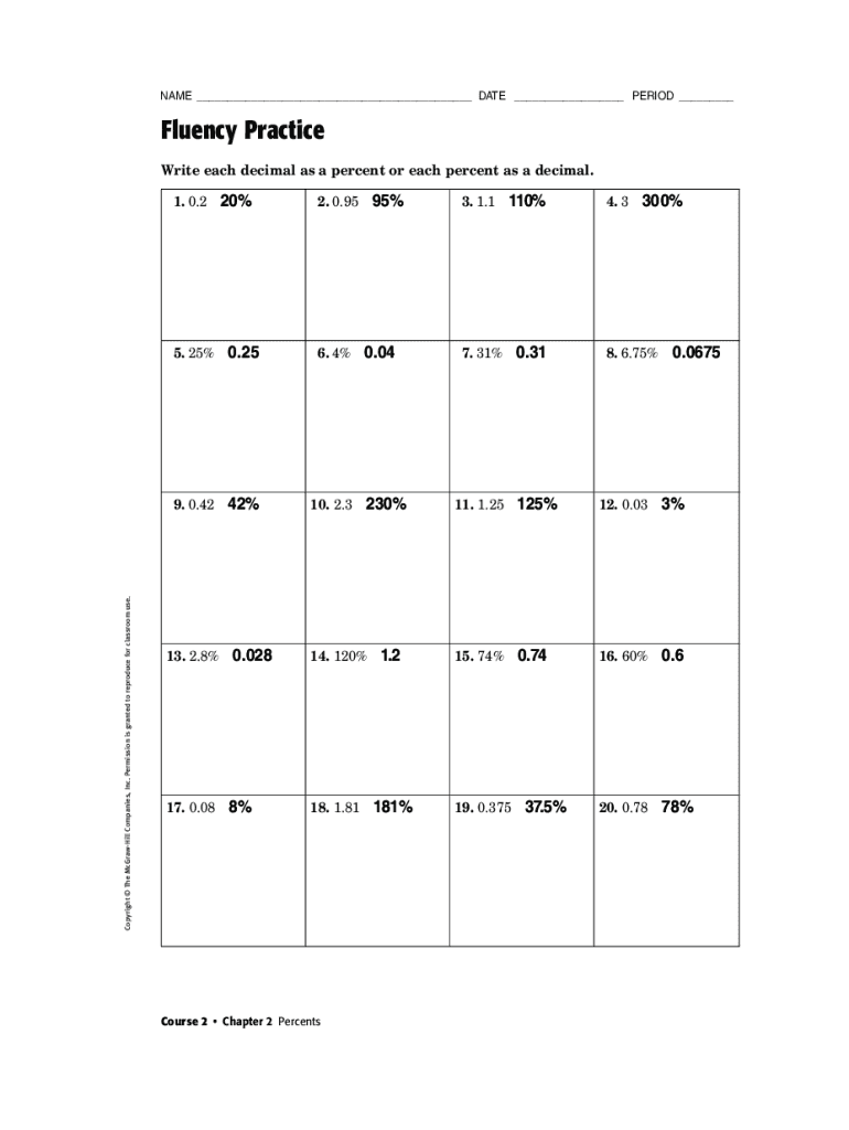 Fillable Online Percent to Decimal WorksheetsDownload PDFs for Free Fax ...