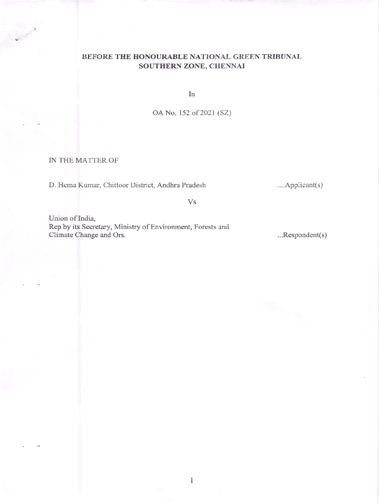 Fillable Online greentribunal gov D Hema Kumar vs Union Of India Rep By