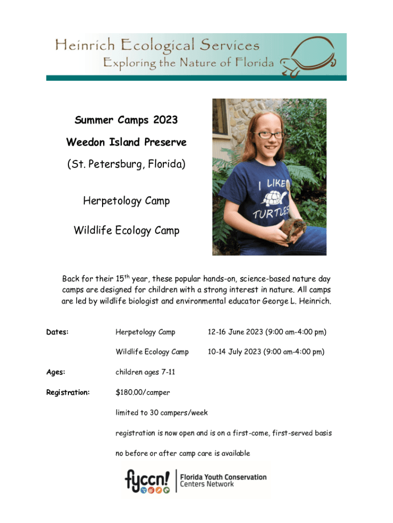 Fillable Online Weedon Island Preserve Summer Camp Registration Form
