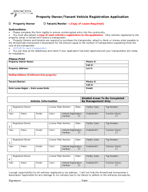 Property Owner/Tenant Vehicle Registration Application