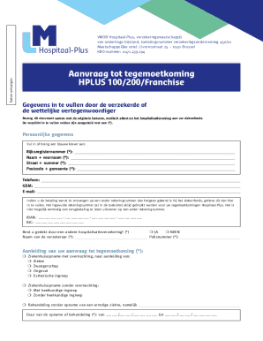 Aanvraag tot tegemoetkoming HPLUS 100/200/Franchise