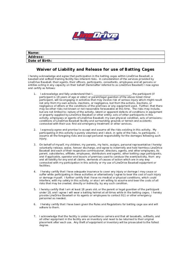 Waiver of Liability and Release for use of the Batting Cages Doc