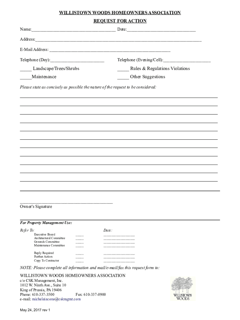 Fillable Online Willistown Woods HOA Email Format Fax Email Print