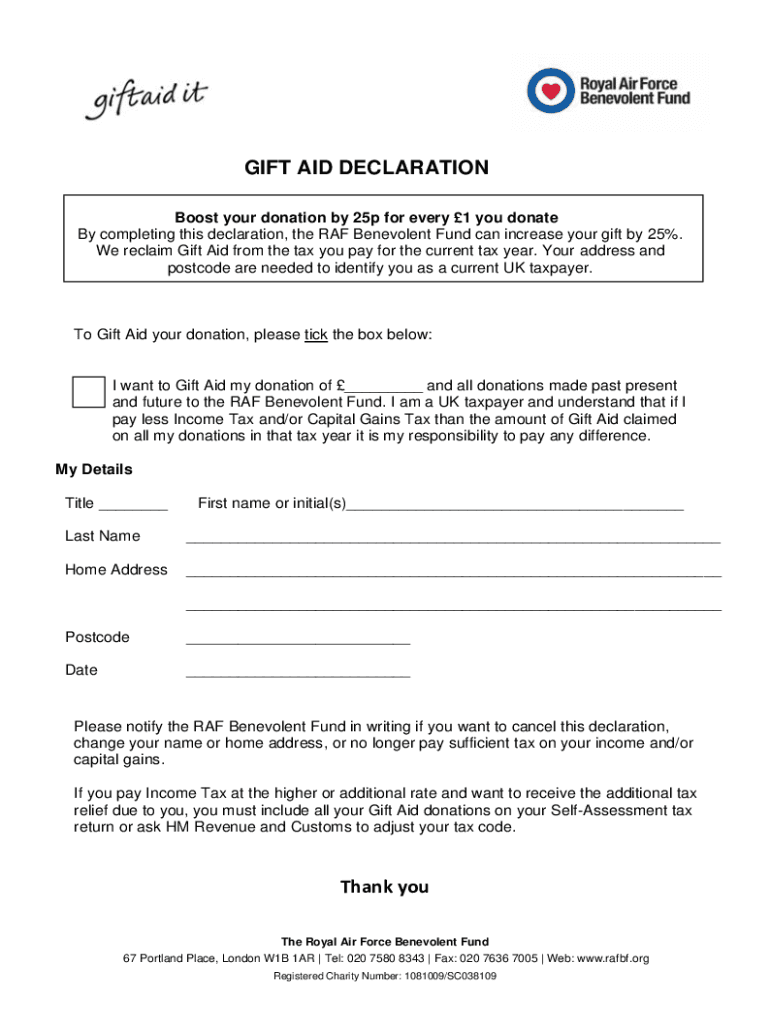 Fillable Online Gift Aid declaration online form Fax Email Print