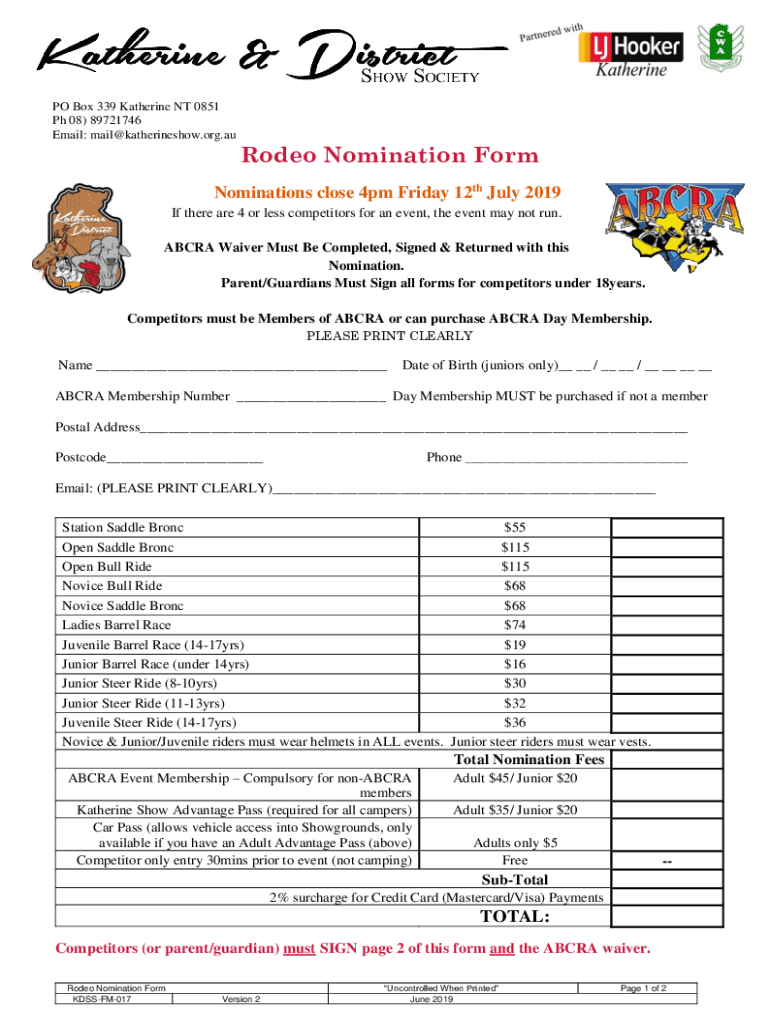 Nomination Form - Katherine Show Society - katherineshow org Preview on Page 1