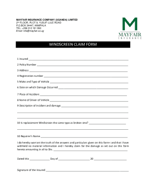 Windscreen Claim Form