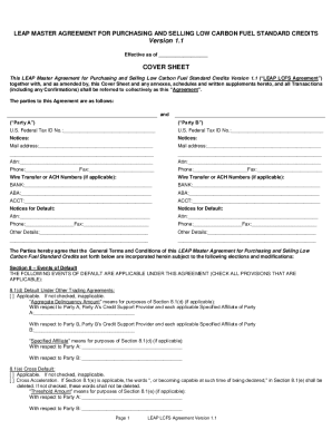 Master Agreement for Purchasing and Selling Low Carbon Fuel ...