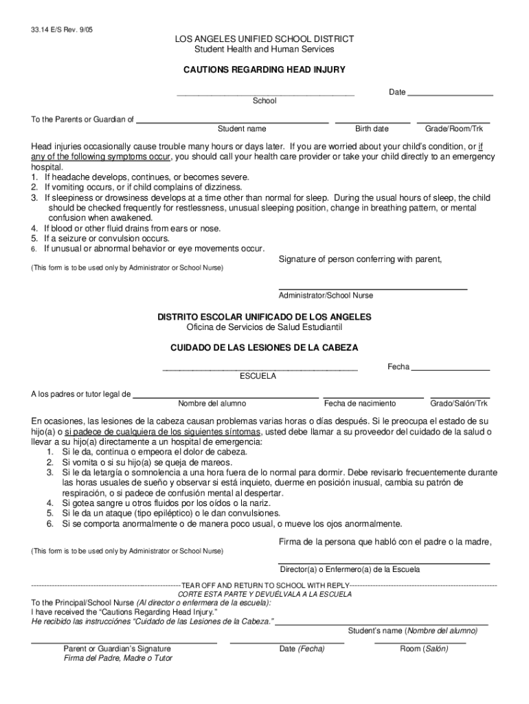 Completable En línea Get the free lausd head injury report form Fax