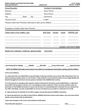 Parent/Guardian Number/E-mail address Name(s)