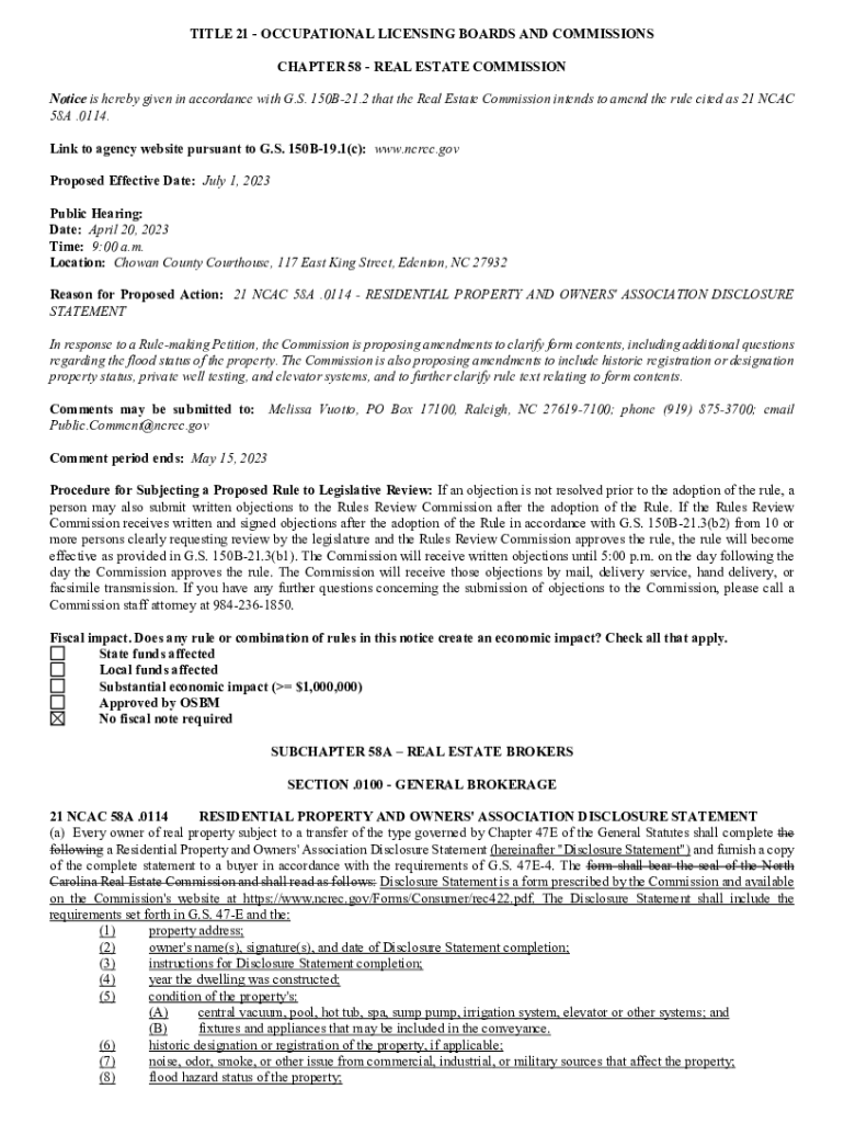 Fillable Online Residential Property and Owners' Association Disclosure