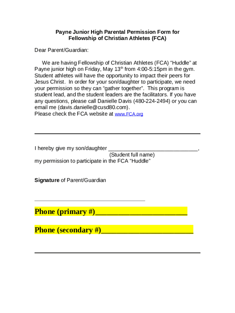 Payne Junior High Parental Permission for The Wave Doc Template pdfFiller