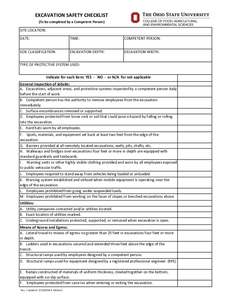 Fillable Online agsafety osu Trenching Inspection Checklist.pdf Fax ...