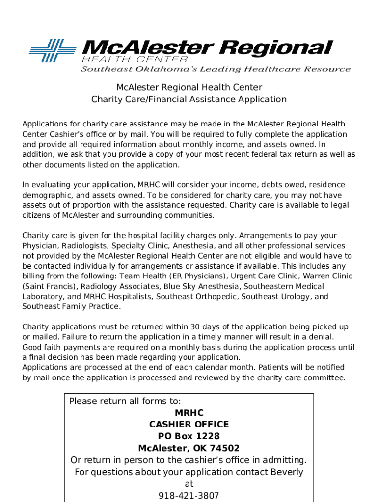 Charity Care/Financial Assistance Application Doc Template | pdfFiller