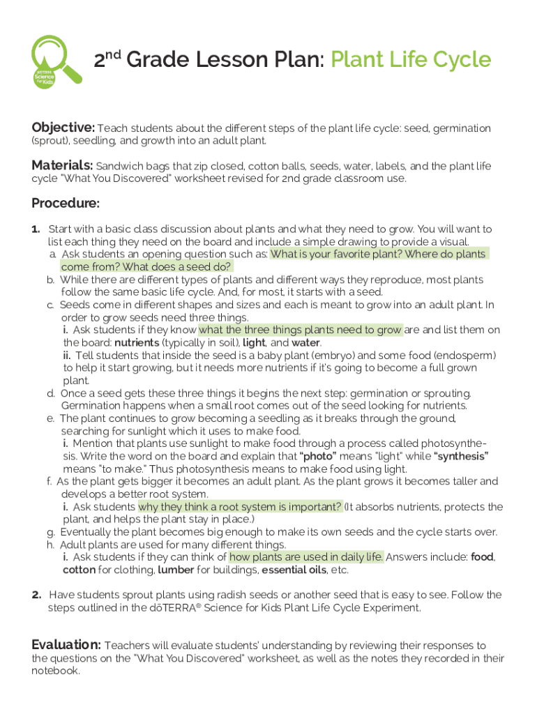 Fillable Online Lesson Plan The Life Cycle of Flowering Plants