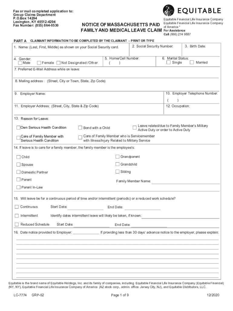 Notice of Massachusetts paid family and medical leave claim Preview on Page 1