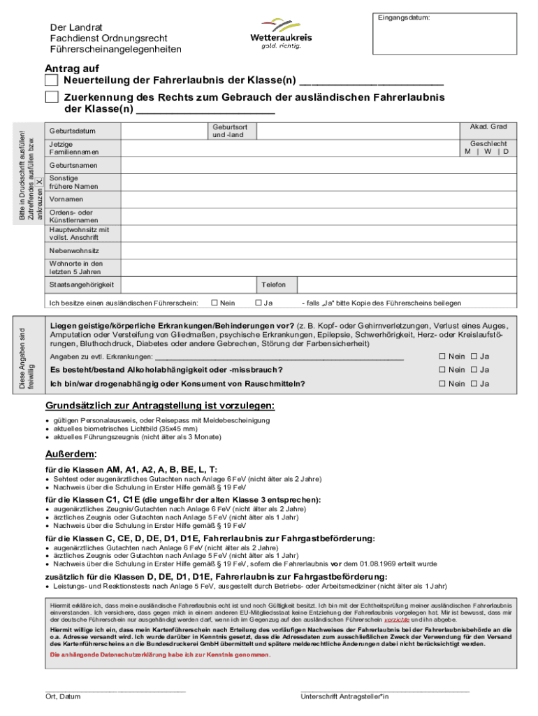 Antrag Auf Neuerteilung Der Fahrerlaubnis Ausfüllbar Online Antrag auf Neuerteilung der Fahrerlaubnis der Klasse