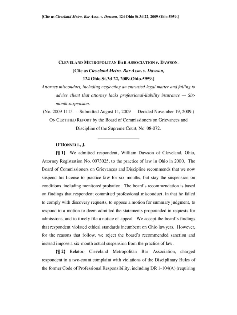 Fillable Online State Court Docket Watch Cleveland Metro. Bar Assn. v