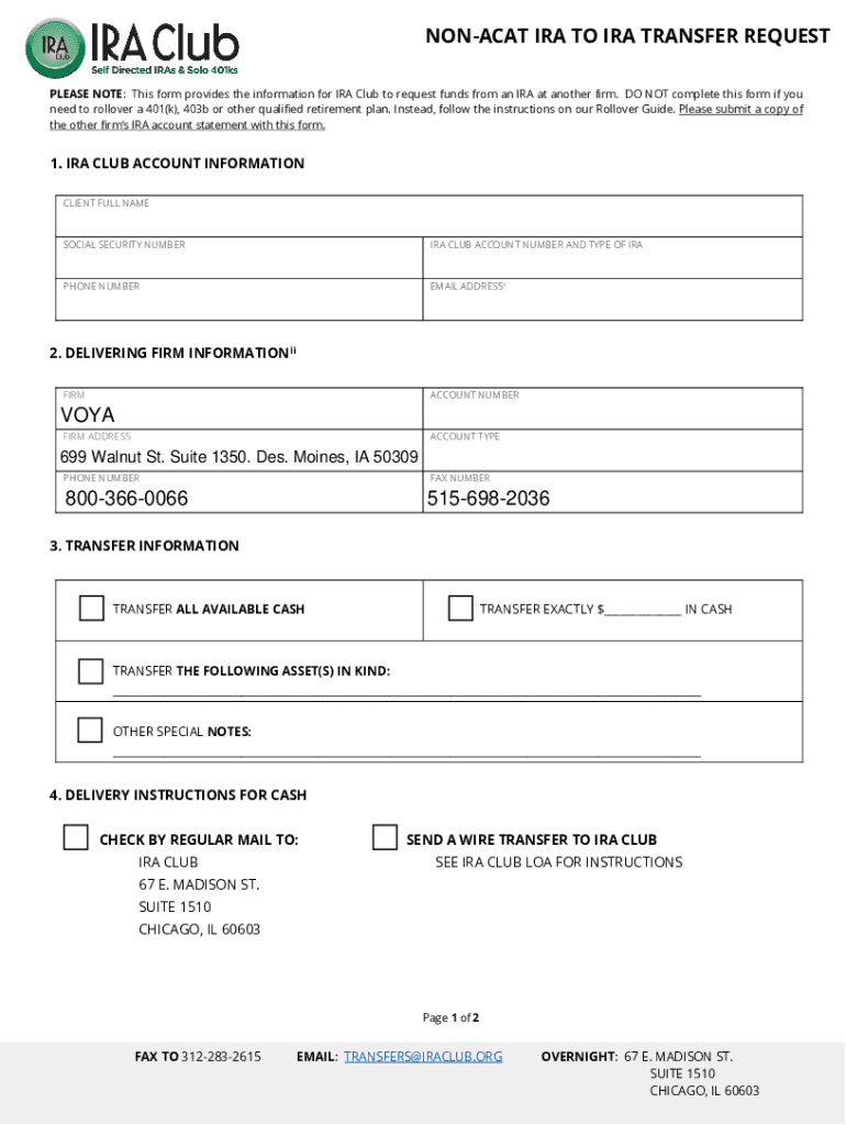 Fillable Online NONACAT IRA TO IRA TRANSFER REQUEST Primerica Fax