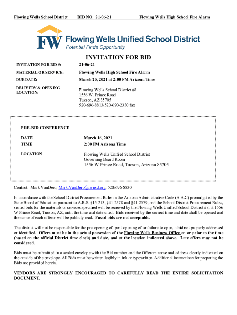 Fillable Online Flowing Wells High School Air Handler Replacement Fax