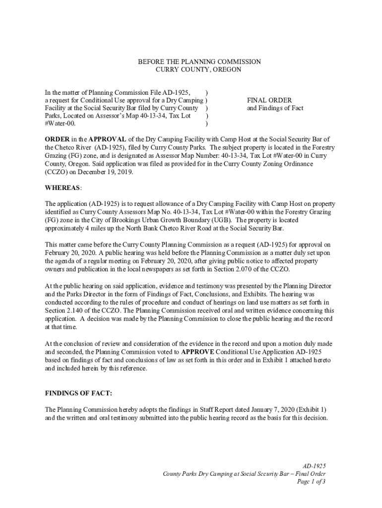 Fillable Online Planning Commission to Curry County, OR Fax