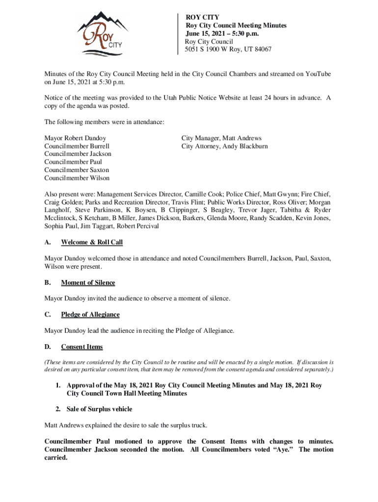 Fillable Online Roy City Council to weigh future of community center at