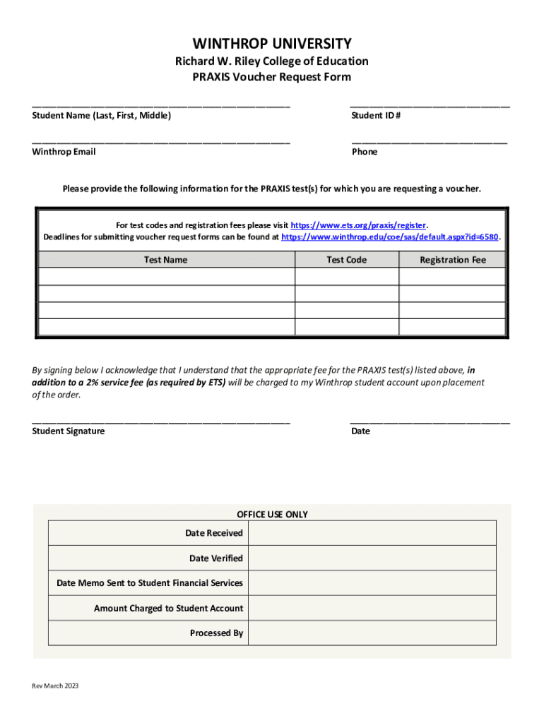 Fillable Online Fillable Praxis Voucher Request Form (Winthrop