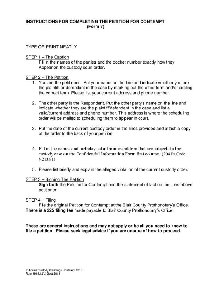 Fillable Online 1. How to file a Petition for Citation of Contempt Fax