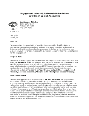 Sample Engagement Letter - QuickBooks Setup Svcs