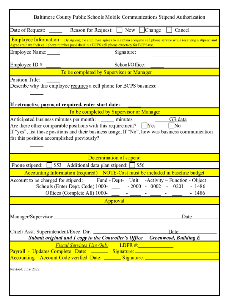 Fillable Online cell phone stipend authorization form Fax Email Print