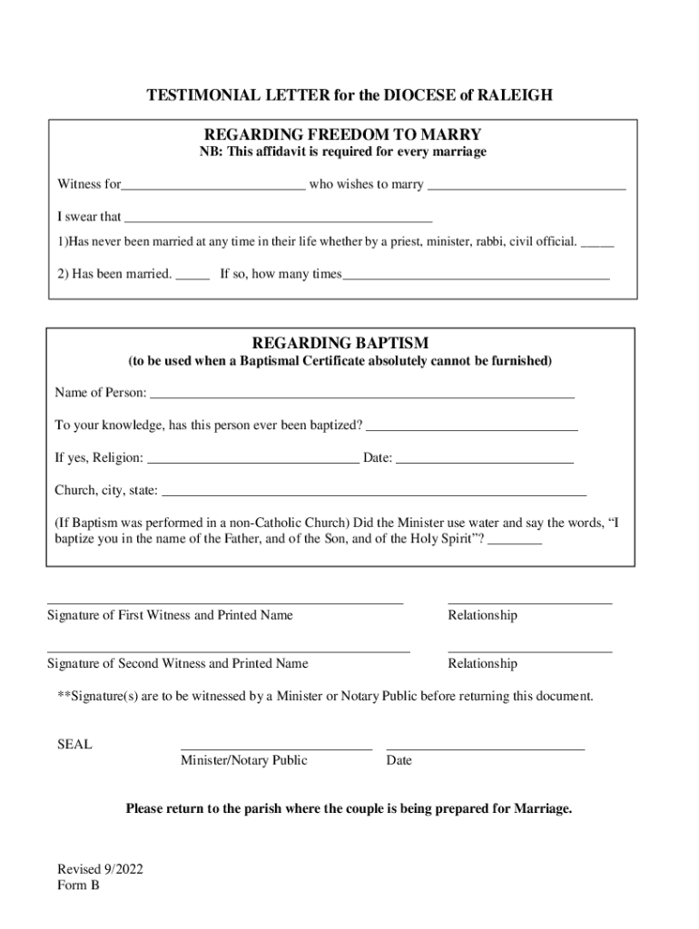 Affidavit Regarding Baptism and Freedom to Marry Preview on Page 1