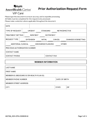 Prior Authorization Request Form - AmeriHealth Caritas VIP Care. Prior Authorization Request Form