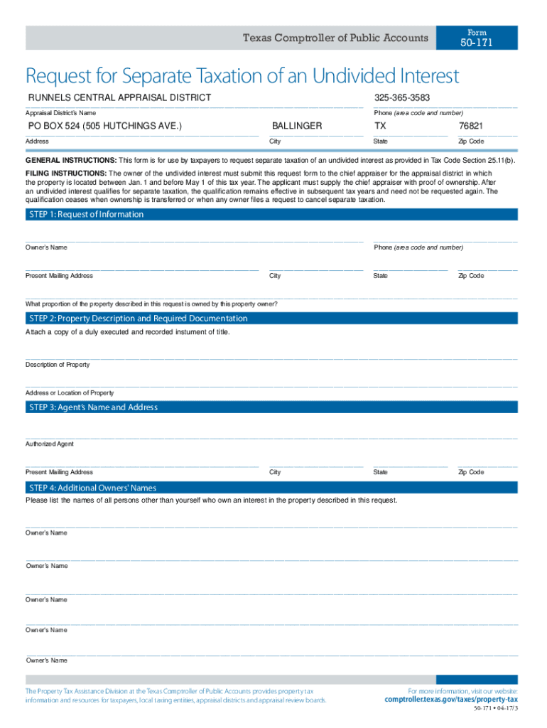 Fillable Online to the Runnels Central Appraisal District