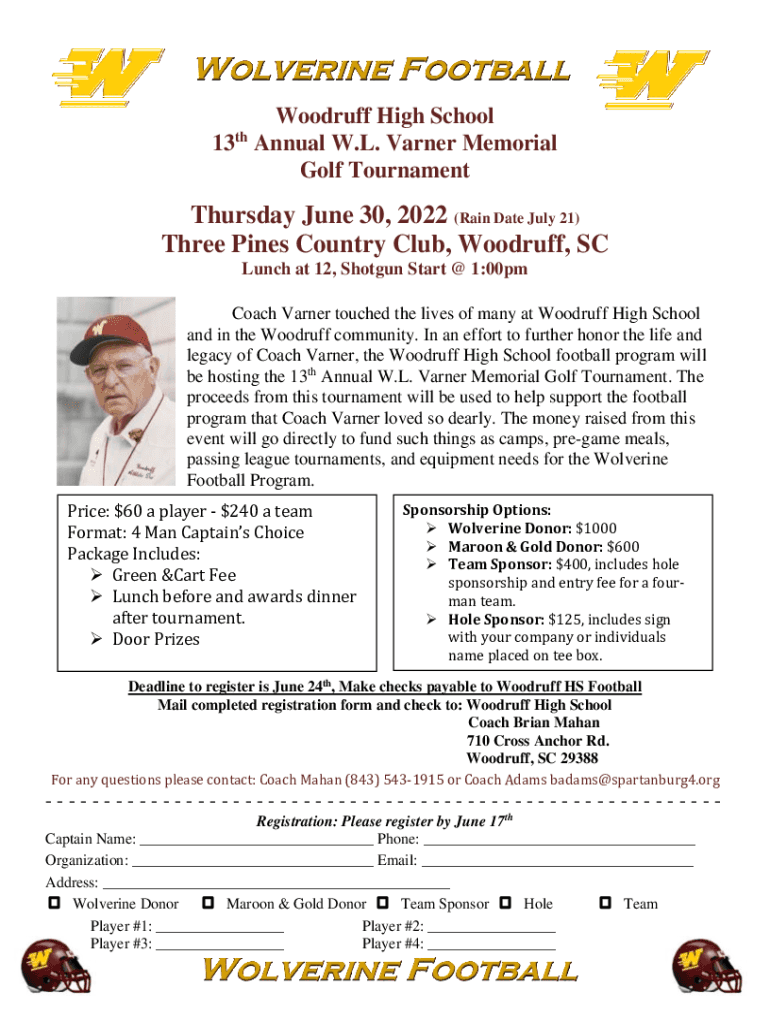 Fillable Online Three Pines Country Club in Woodruff, South Carolina