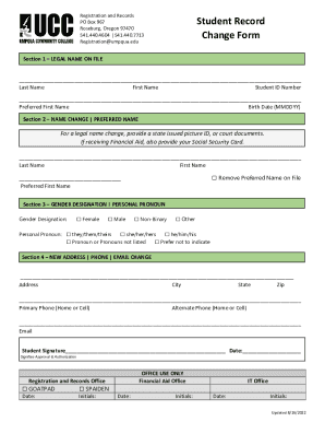 Student Record Change Form