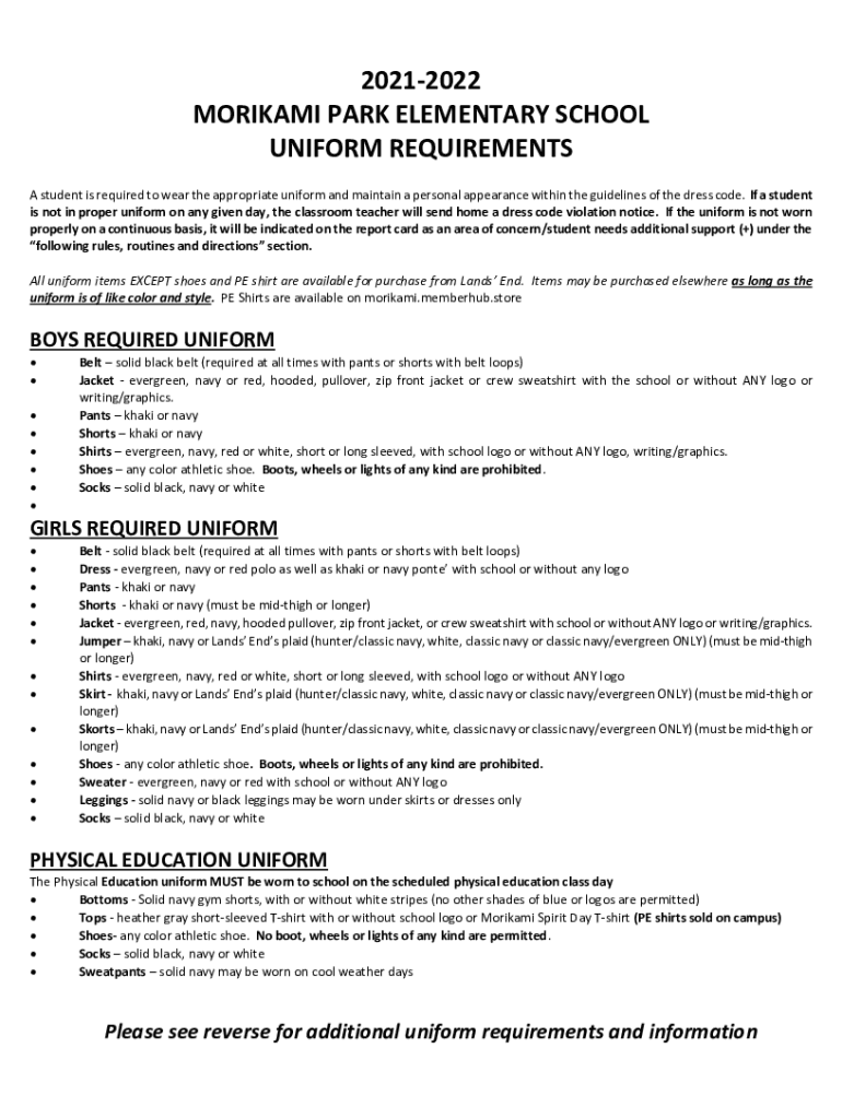 Fillable Online ELEMENTARY SCHOOL DRESS CODE PDF Free Download Fax