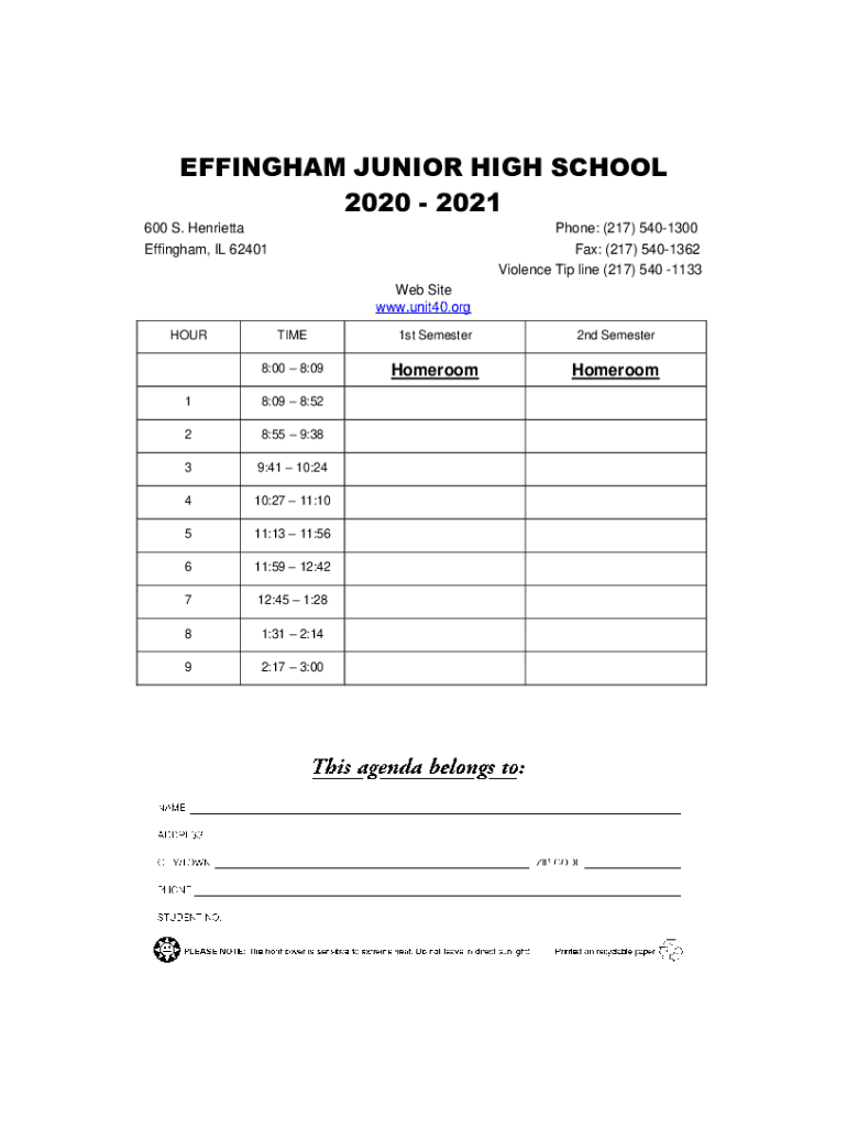 Fillable Online Quick Links Effingham Junior High School Fax Email