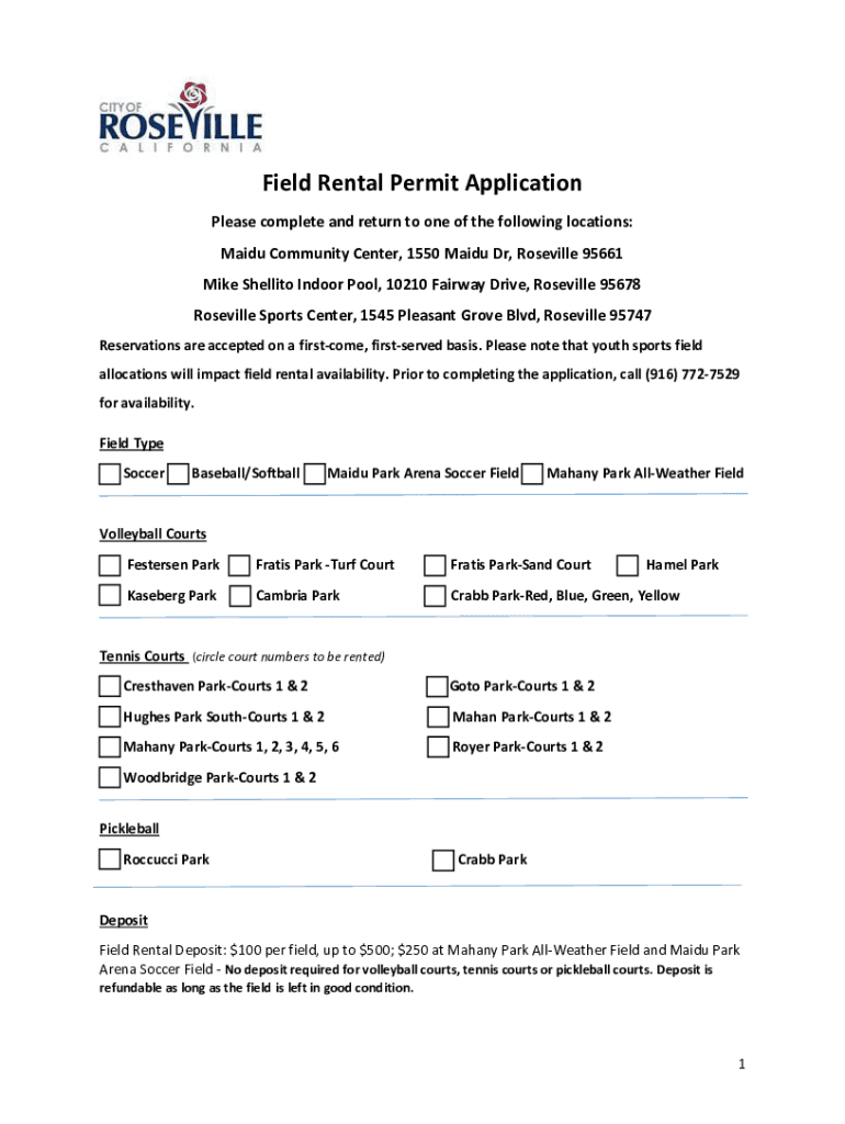 Fillable Online Field Rental Permit Application Fax Email Print pdfFiller