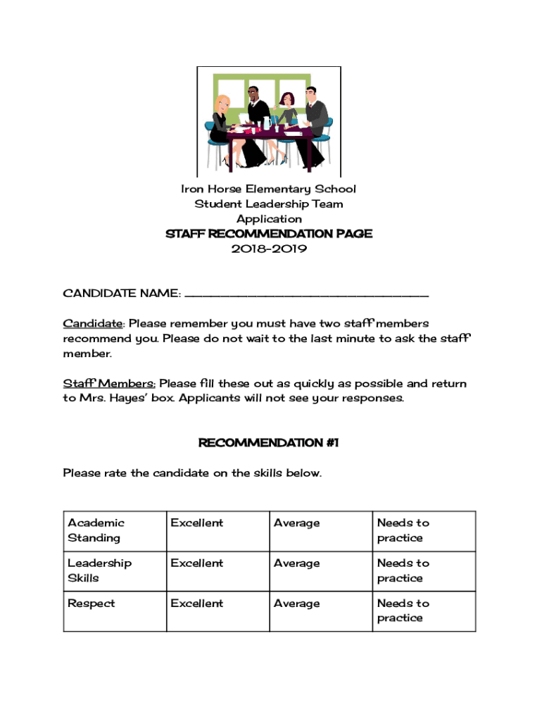 Fillable Online Iron Horse Elementary School Student Leadership Team