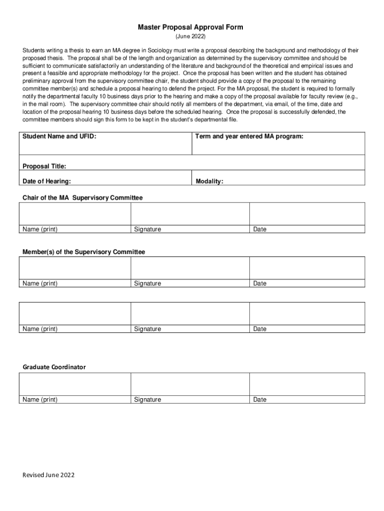Fillable Online Revised June 2022 Master Proposal Approval Form Fax