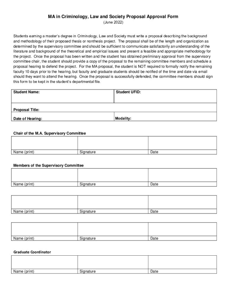 Fillable Online MA in Criminology, Law and Society Proposal Approval