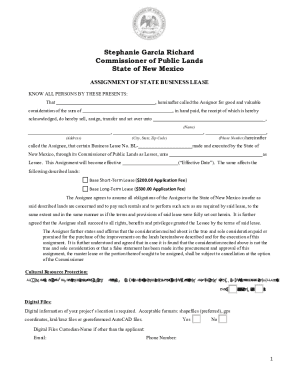 New Mexico State Business Lease Assignment