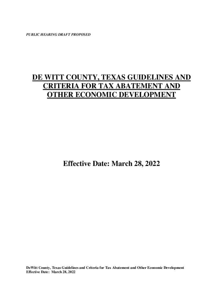 Fillable Online DeWitt County, Texas Guidelines and Criteria for Tax Abatement Fax Email