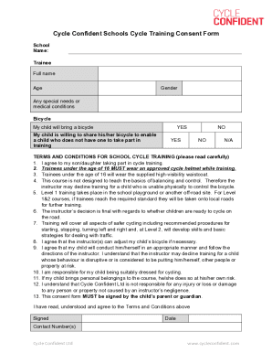 Cycle Confident Parental Consent Form Trainee Full Name