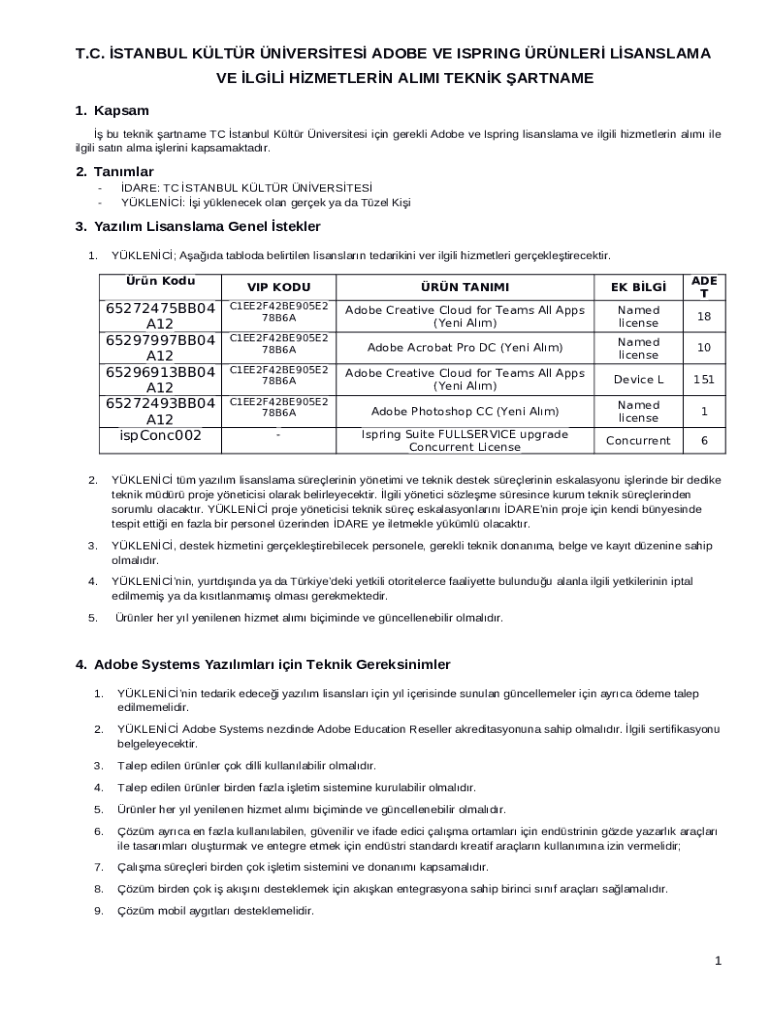 Adobe Ve Ispring Yazlm Teknik Artnamesi docx Doc Template PdfFiller