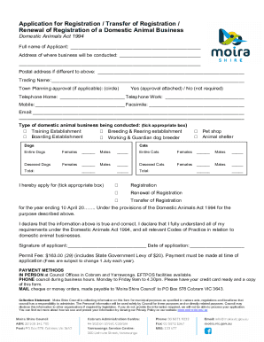 Application Form - Safety &amp;amp; Amenity - Domestic Animal Business Registration