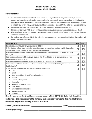 Fillable Online student health screening process - Holy Family Catholic ...