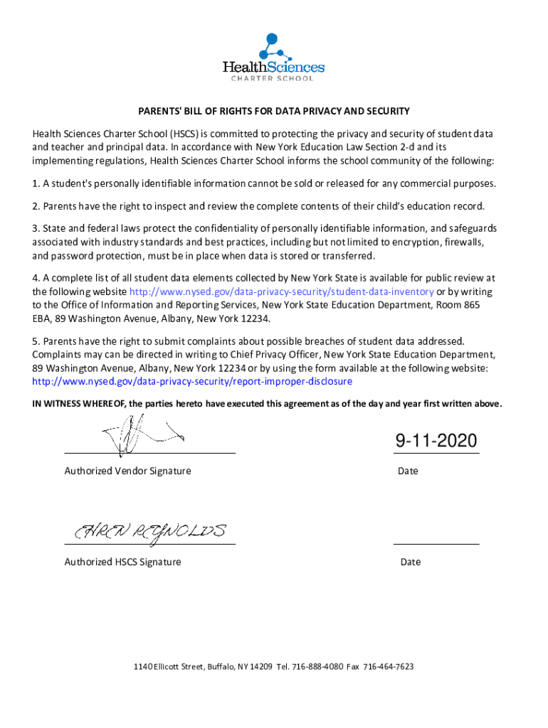 Fillable Online parents bill of rights for data privacy and security ...